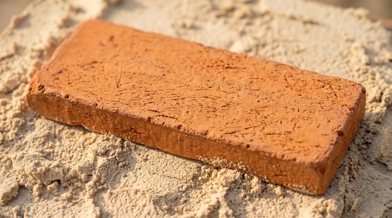 Plaqueta rústica sobre areia, com a face riscada